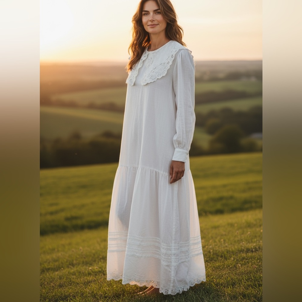 Vintage Paper White Linen Cotton Prairie Dress – Size 8